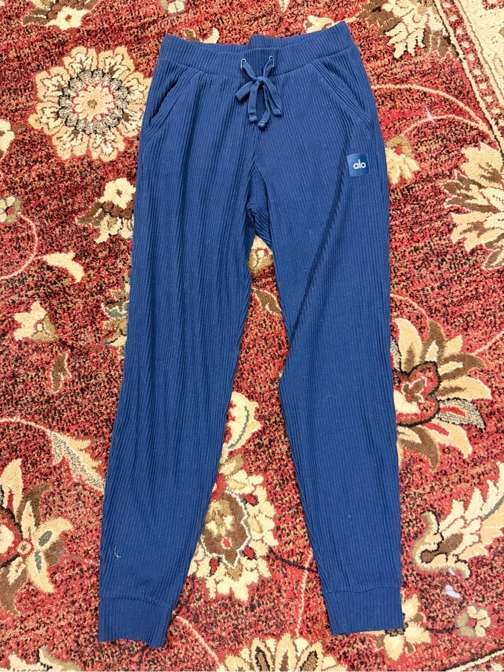 ALO Yoga Navy Ribbed Joggers with Drawstring